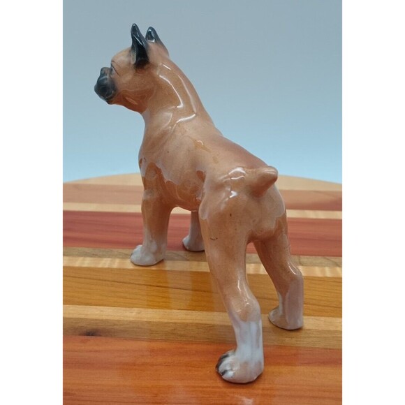Vtg Boxer Dog Figure Tan Black Standing Male Smooshy Face Nub Tail Cropped Ears - Picture 8 of 12